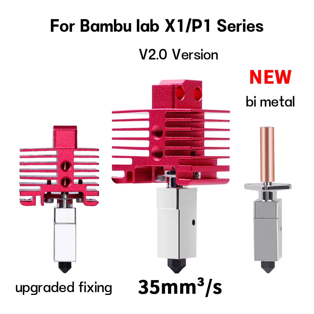 Upgrades V2.0 For Bambu Lab P1P Hotend Kit Bi Metal Throat For Bamboo X1C Hot End X1 Nozzle P1S Thermistor Hardened Steel Nozzle