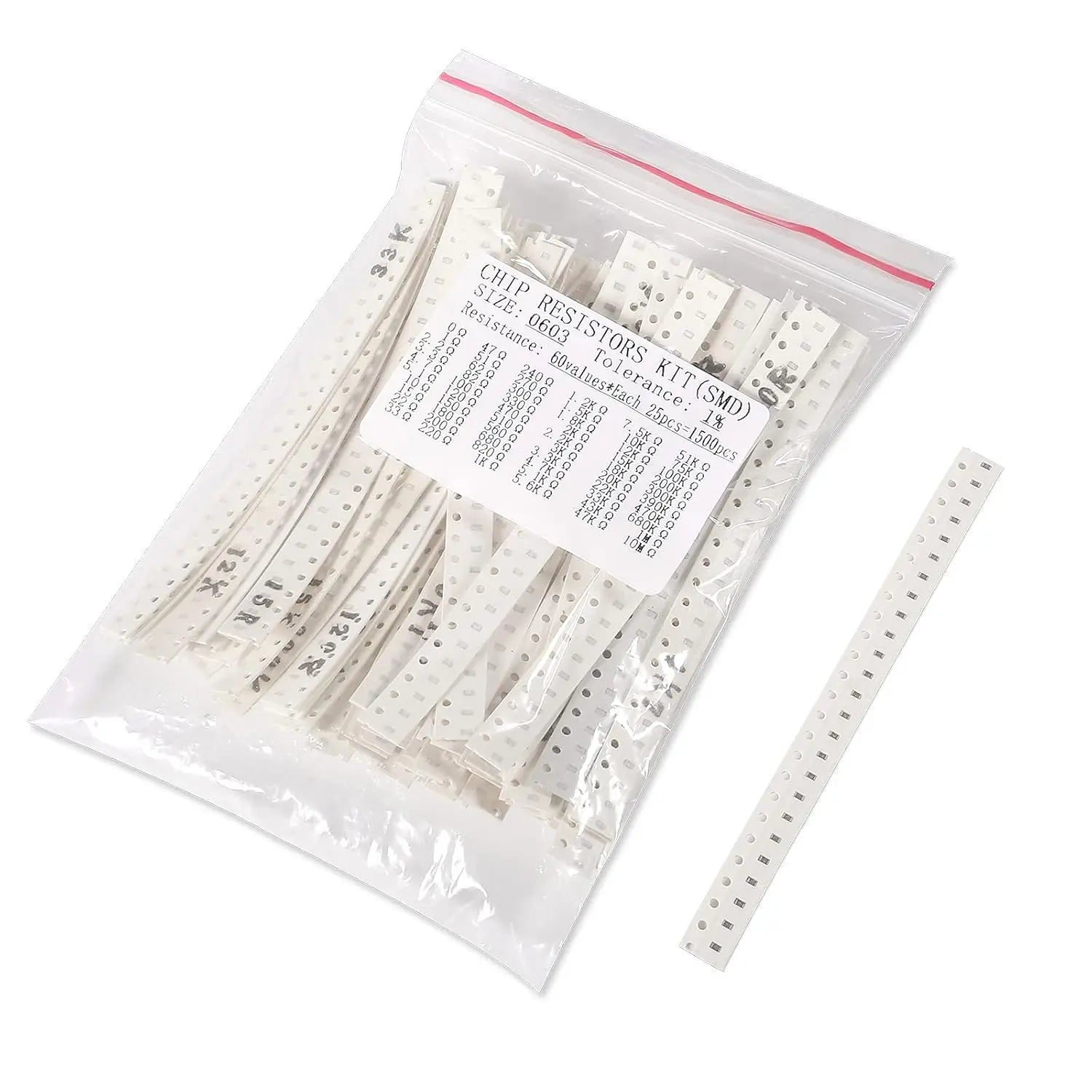 1500PCS 0603 SMD Resistor Kit, 0 ohm-10M ohm 1/10W 0.1W ±1% Tolerance Thick Film 0-10MR SMT Chip Resistors 60 Values