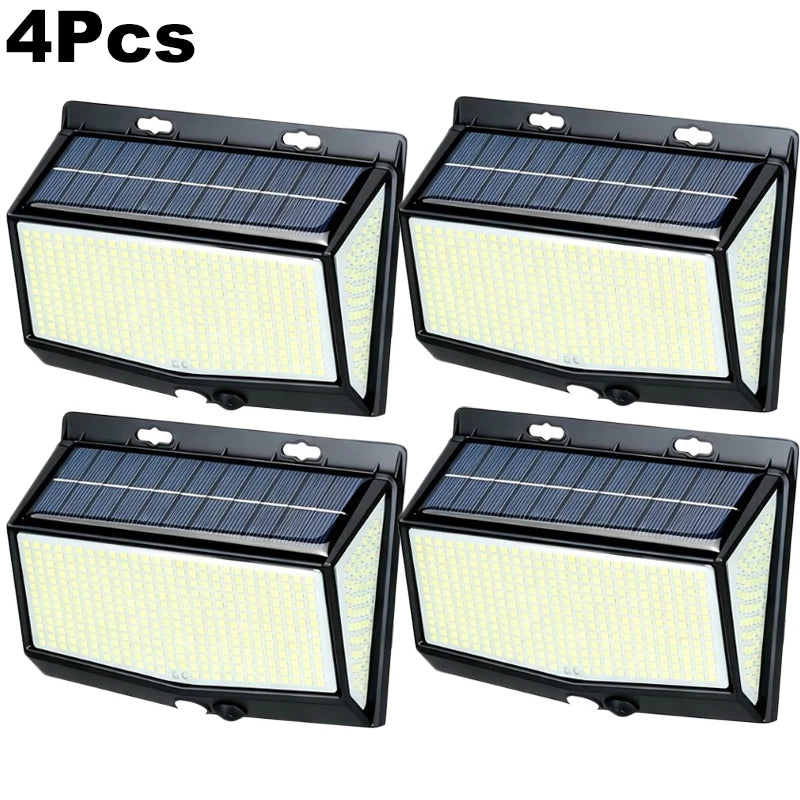 468 LED Outdoor Solar Lights with Motion Sensor 3 Lighting Modes Waterproof Solar Wall Lights for Courtyard Garage Fence Patio