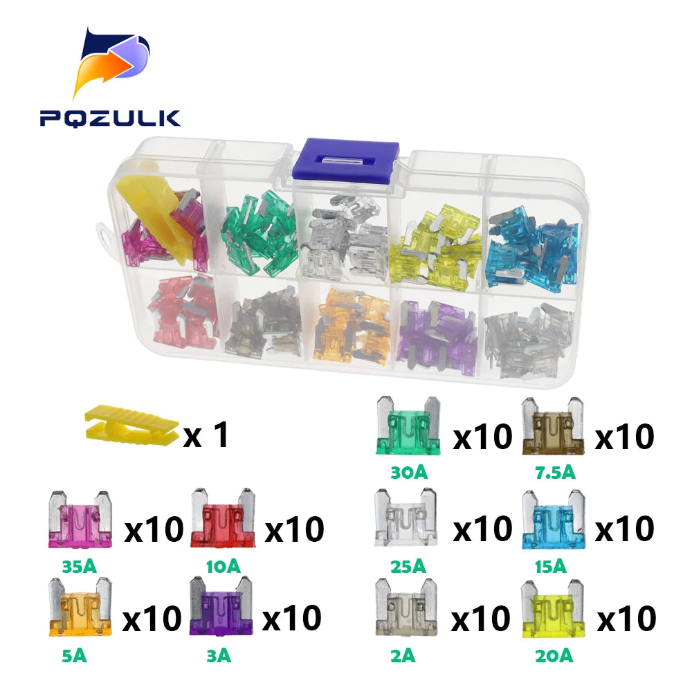 Profile Medium Mini Micro2 Size Blade Type Car Fuse Assortment 5/7.5/10/15/20/25/30/35A Fuse Set Auto Car Truck with Box Clip