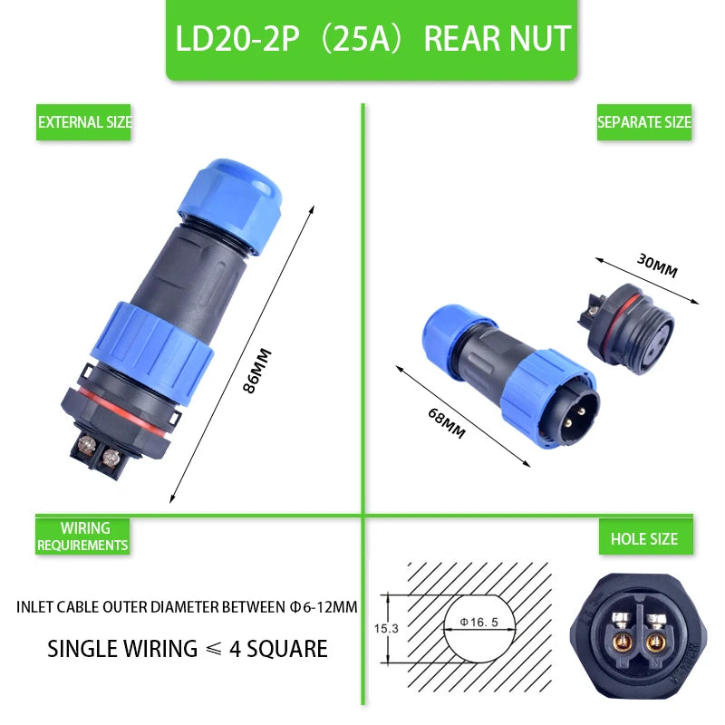 IP68 Waterproof Male Female Electrical Connector LD Series2/3/4/5/6/7/9-Pin Panel-Mount Screw Wire Cable Aviation Plug Connector