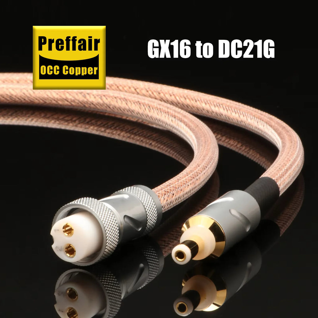 Hifi DC Power Cable GX16 2Pin to DC 2.5/2.1mm OCC Silver Plated with Pure Copper Connector Aviation Plug Phono Cable Amplifier