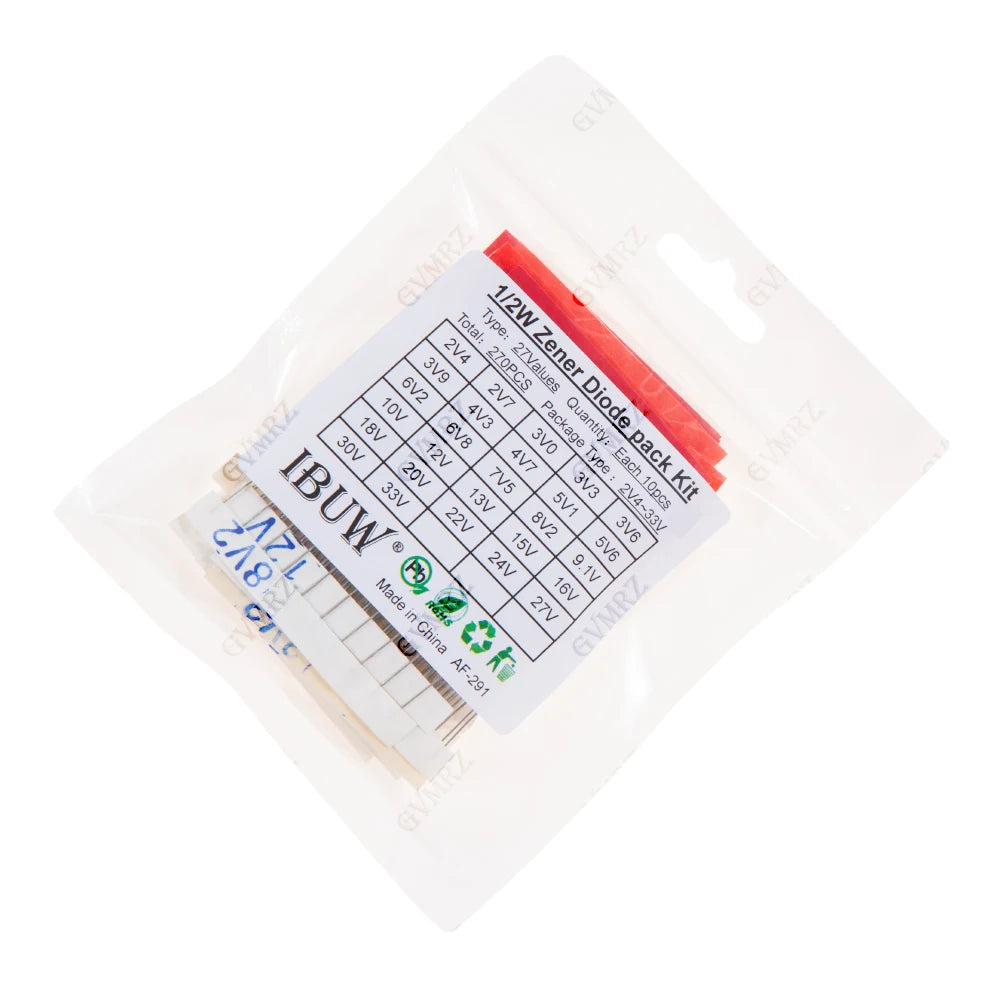 270PCS 27Values 1/2W Zener Diode Kit 2V4-33V for Voltage Regulation Electronic Projects 2V4 33V