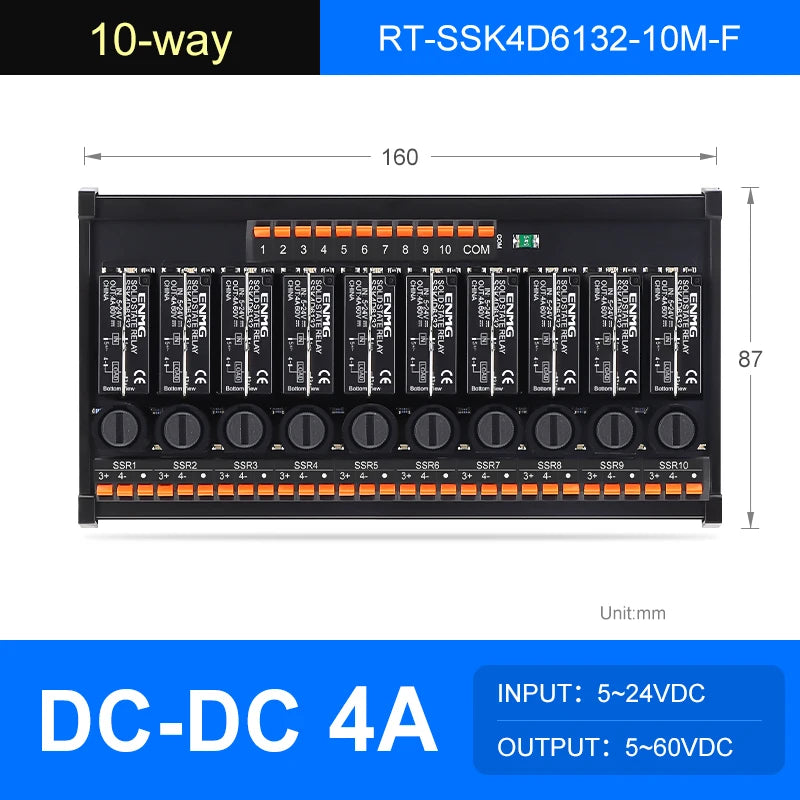 ENMG DC Inline 2 4 6 8 10 12 16-Way Solid State Relay Module RT-SSK Non-contact DC PLC AC Amplifier Board 5-24V Fuse Protections
