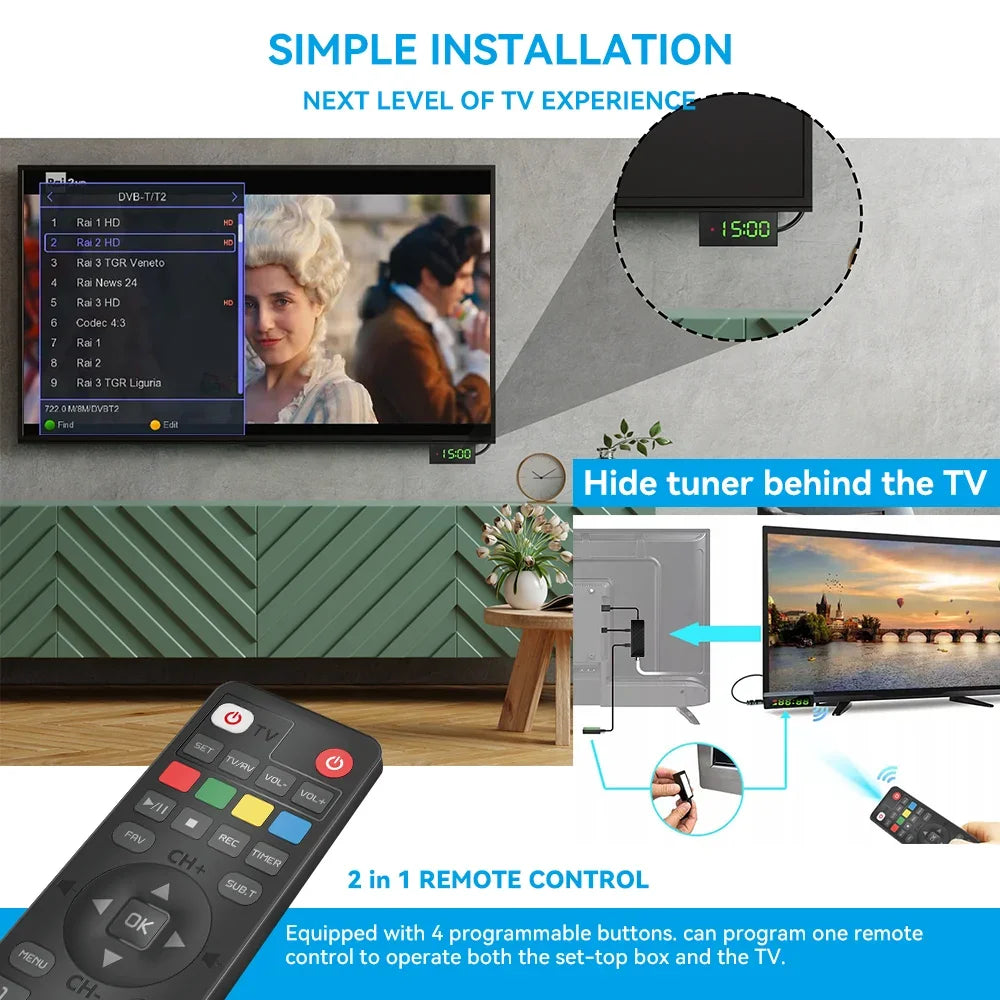 Dluxury U3mini DVB T2 DVB C Digital TV Decoder HD Free TV Channels 7Days EPG TV Tuner for Spain France Itlay Columbia ect