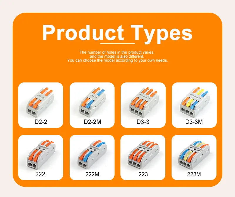 5/10PCS 2/3Ports Electrical Wire Connectors Fast Compact Push-in Terminal Block Wiring Cable Butt Connection Splitter With Lever