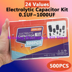 500PCS 0.1uF-1000uf 24Values Electrolytic Capacitor Mixed DIP Electronic Kit Electrolyte Capacitors 10V 16V 25V 50V