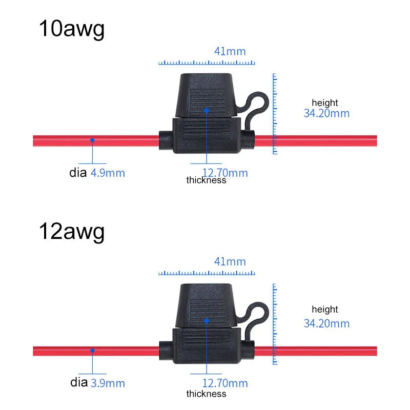 Waterproof Mini Small Medium Auto Fuse Holder 16/14/12/10AWG Car Blade Fuse wire cable 10A 20A 30A 50A fuse Power Socket