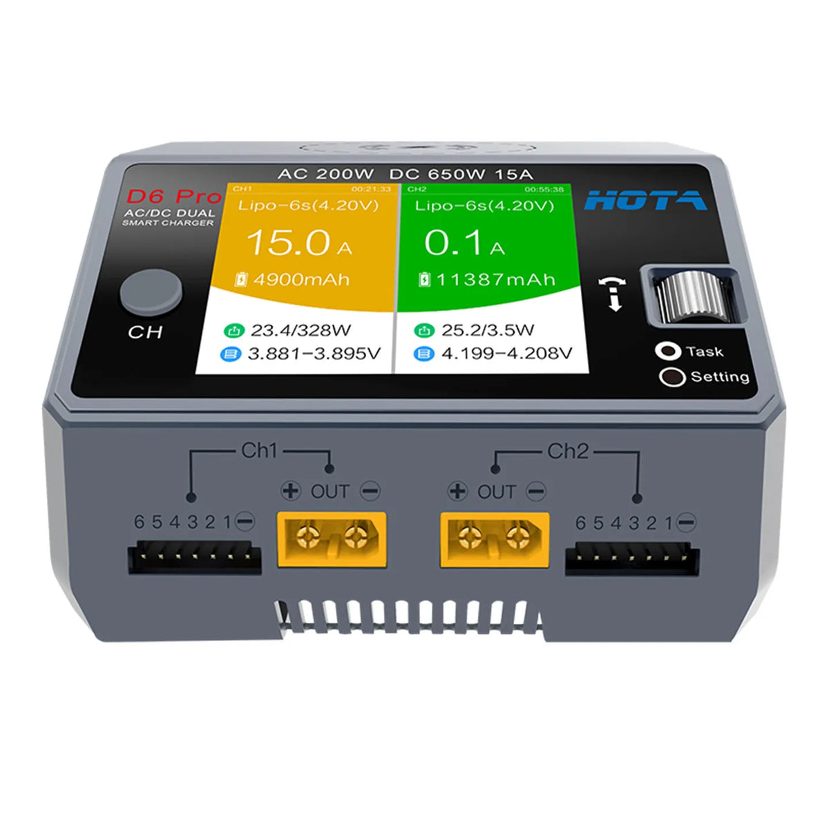 HOTA D6 Pro AC/DC Dual Channel Smart Balance Charger AC200W DC650W 15A for LiPo LiHV NiMH NiCd RC Drone