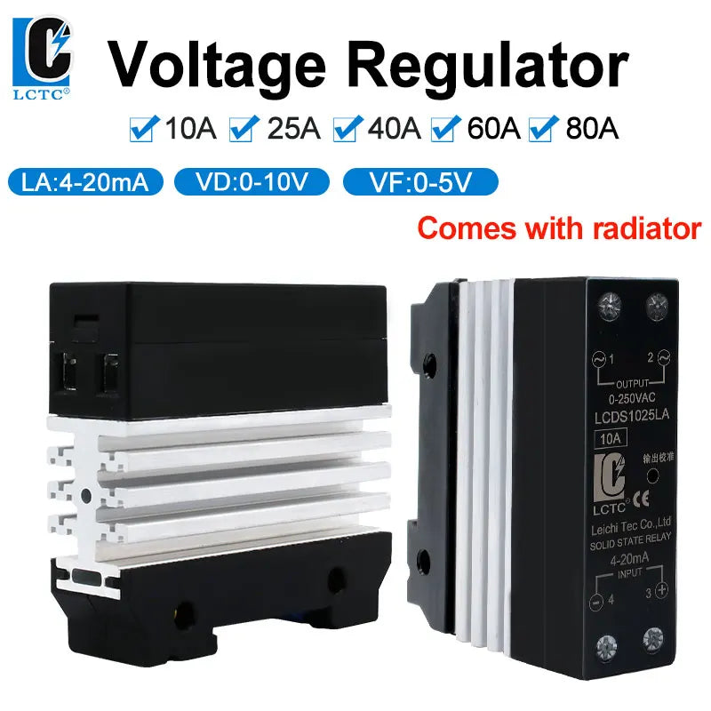 LCTC 0-10V 4-20mA 0-5V SSR Solid State Relay Voltage Regulator Single Phase Slim Relay With Radiator 10A 25A 40A 50A 60A 80A