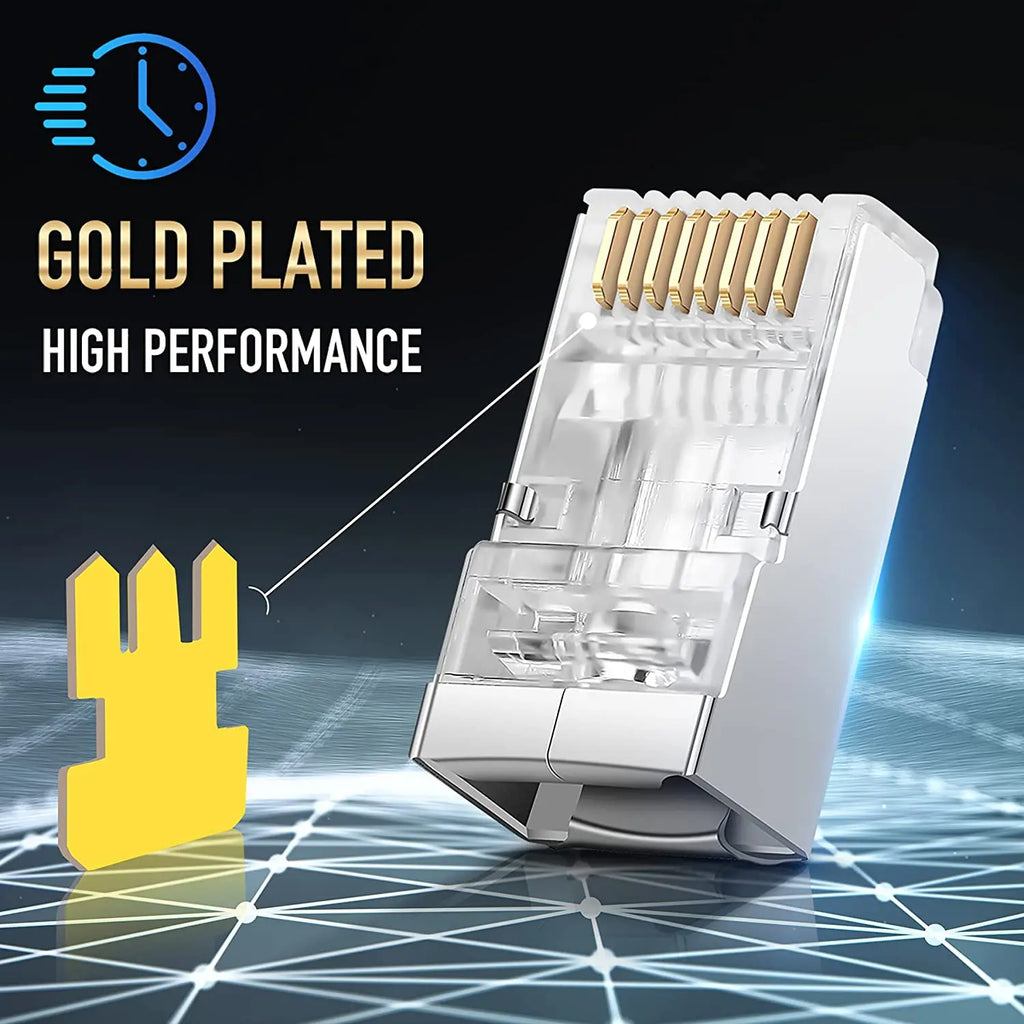 100PCS/LOT Metal Shield RJ45 8P8C Modular Plug Connector for CAT5 CAT5E CAT6 CAT6A Network Cable Adapter