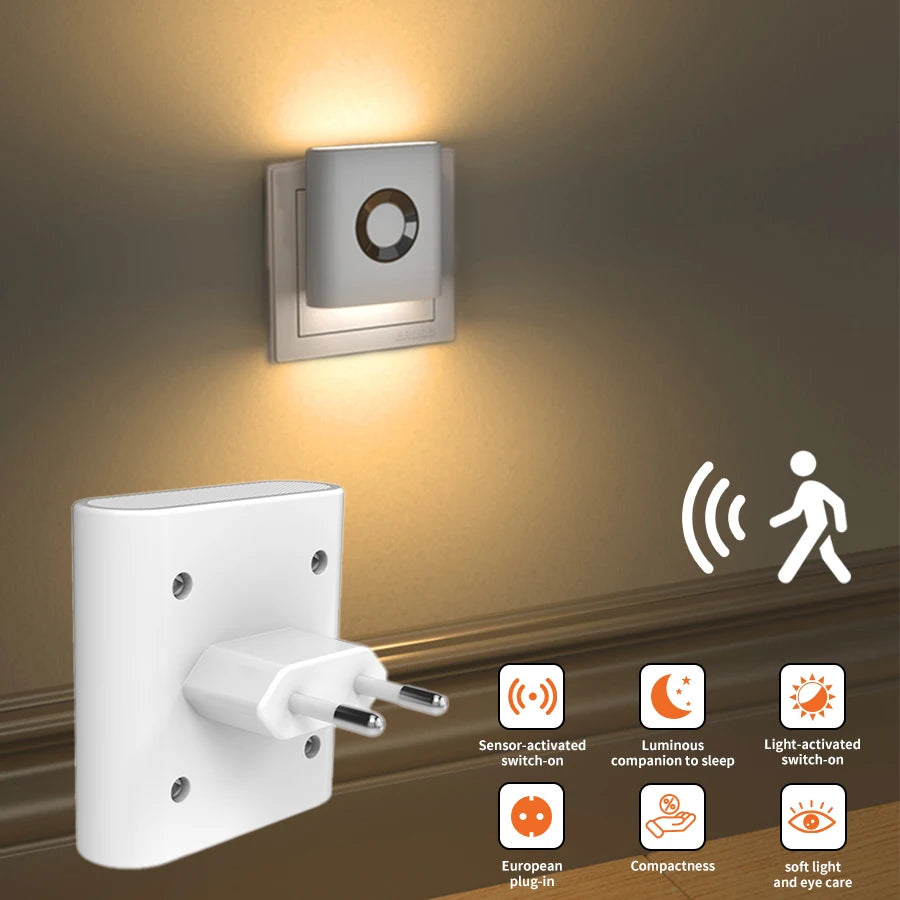 LED Cabinet Light 220V EU Plug in LED Light Lamp Motion Sensor for Stairs Bedside Steps Closet Decor Accent Up/Down Shine 3000K