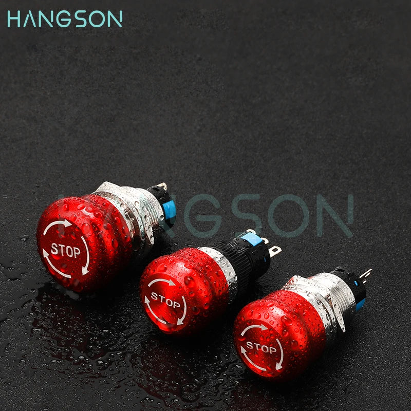 Metal Emergency Stop Push Button Switch Latching 12V-250V Stainless Steel Red Mushroom 16 19 22 25MM 1NO1NC Momentary