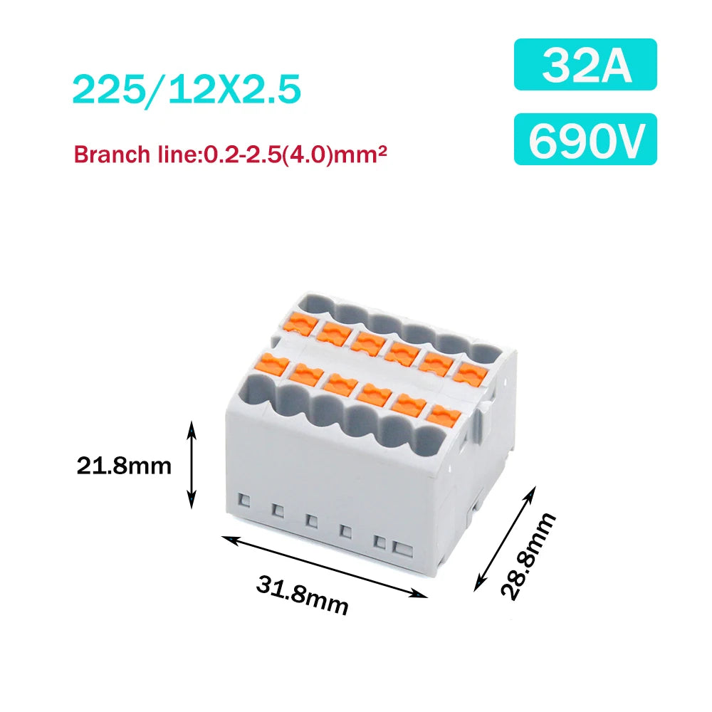 Wire Electrical Connectors PTFIX 2.5mm Wire Merging And Branching Device Push-in Terminal Block Connector Mount On Din Rail