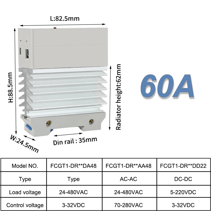 10A 25A 40A 60A 80A 100A Single Phase Slim SSR Solid State Relay With Heat Sink Industrial Relay DIN Rail Mount