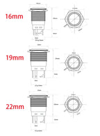 5 pcs Metal Push Button Switch 12v 16mm 19mm 22mm Ring Lamp Power Symbol Waterproof LED Light Self Lock Reset with Connector 220