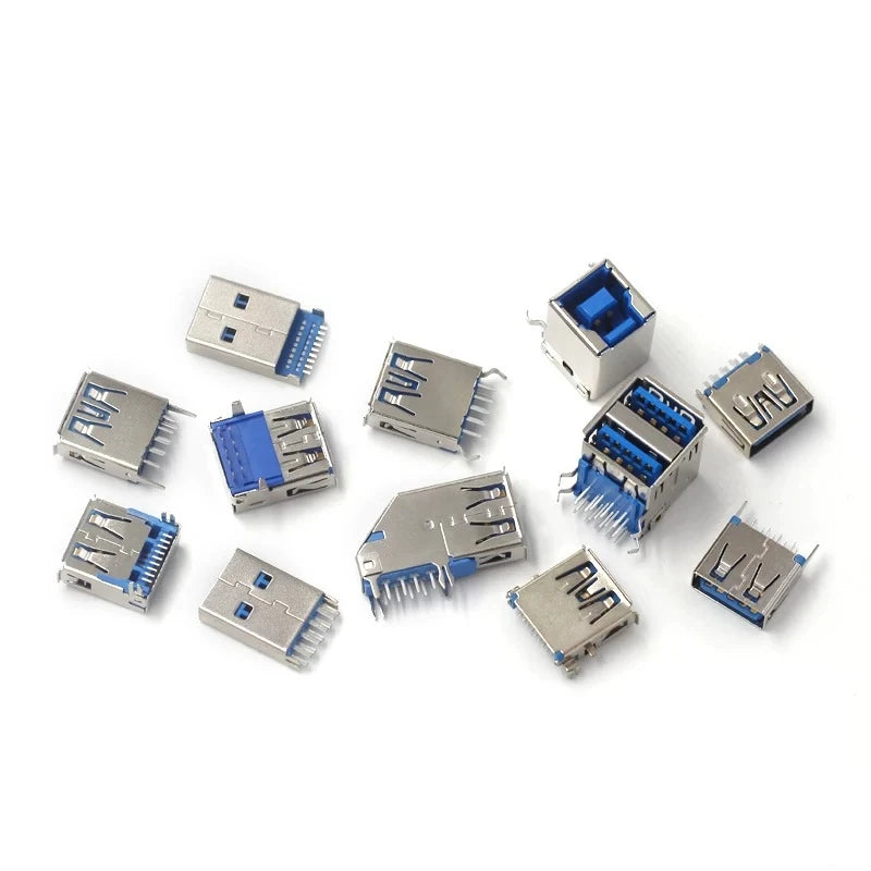 5PCS  USB Connector 3.0 A-type Female Socket AF Type 90 Degree Side Plug 180 Degree USB 3.0 B-port Printer Data
