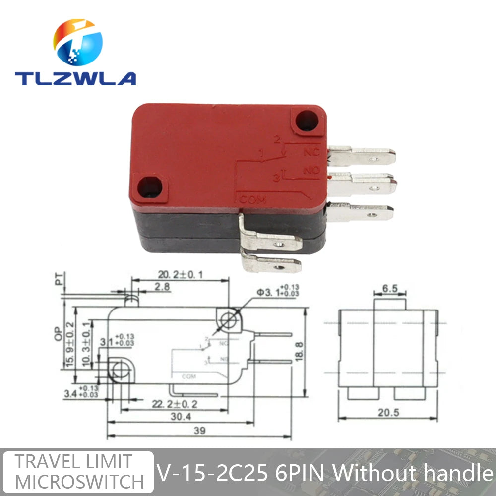 16A 250VAC SPDT Momentary Travel Limit Micro Switch 1NO1NC 3/6Pin Lever Roller V-15 V-151 V-152 V-153 V-154 V-155 Microswitch