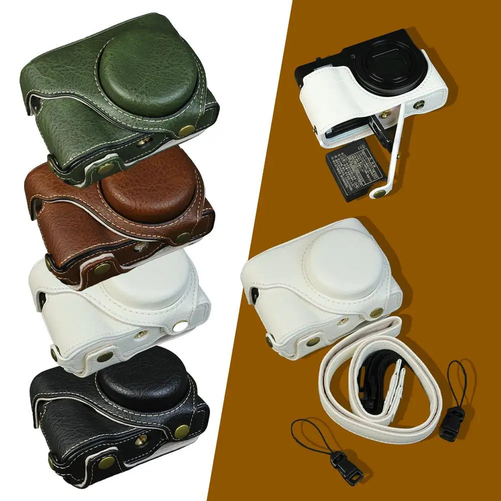 Handmade Leather Case for Panasonic Lumix TZ99 ZS99 Camera Carrying Bag with Adjustable Shoulder Strap