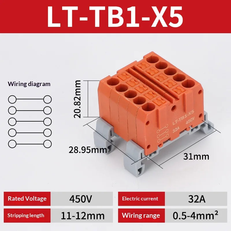 Push-in Terminal Block Multiple In Out Terminal Quick Connection of Wires Din Rail Wire Connector Universal Junction Box TB1-X6D