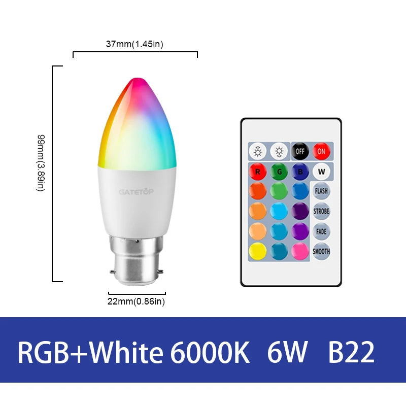 1-10PCS LED Intelligent RGBW Bulb GU10 E27 E14 24 Key Infrared Remote Control AC110V 230V 6W 10W Color Plus White Light Dimming
