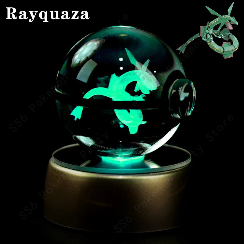 Pokemon Crystal Ball 3D Mewtwo Pikachu Gengar Pokeball 3D Night Light Lamp Glass Statue Pokemon Crystal Ball Birthday Gift