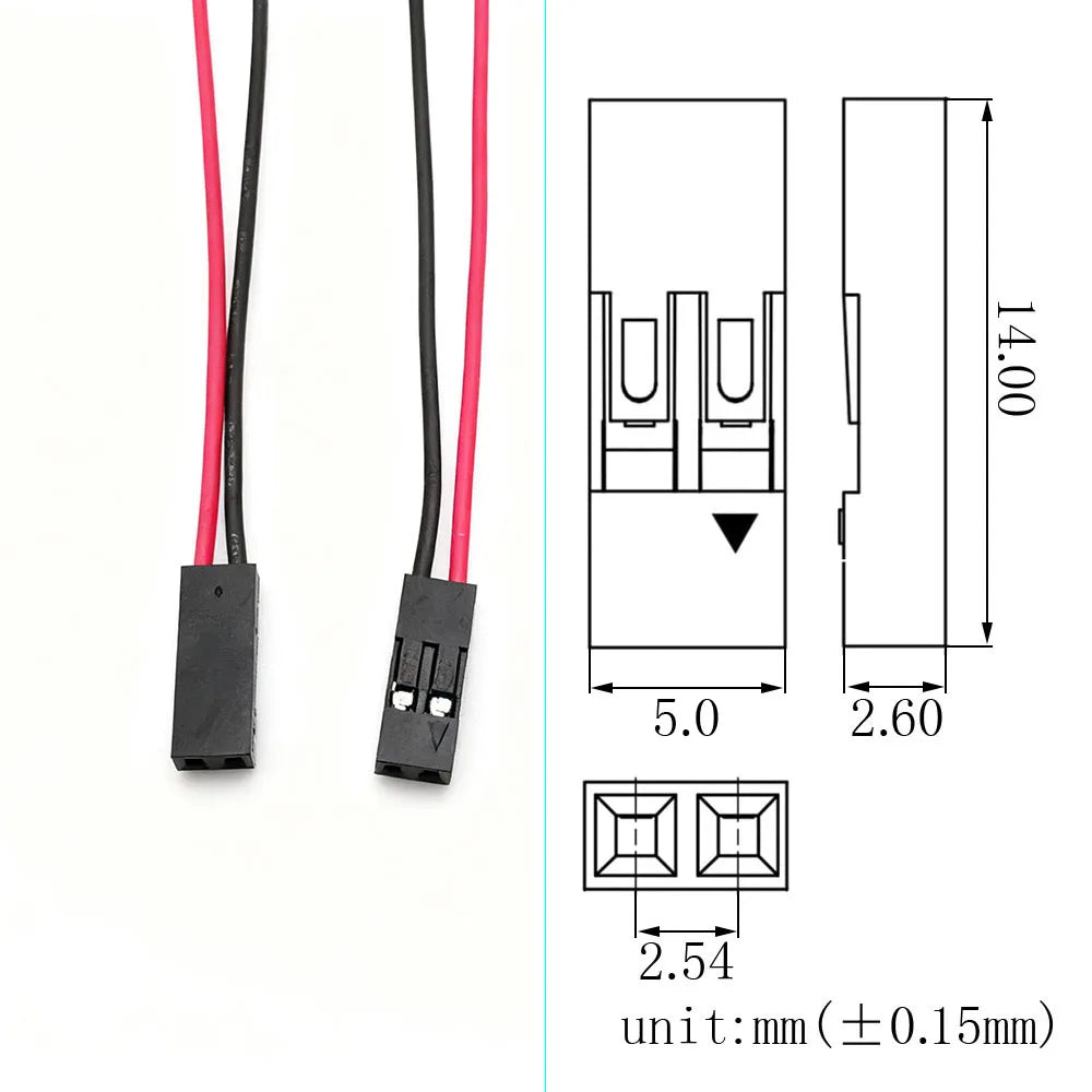 10-50Pcs 2 Pin 2.54mm Pitch Female Jack for Dupont Connector 2P Socket with 26AWG PVC Wire Jumper Cable for Dupont Line PCB DIY