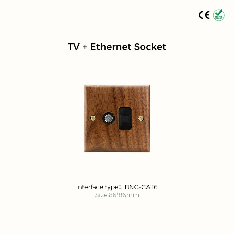 Avoir Retro Black Walnut Panel Toggle Switches USB Type C FR EU Socket Outlet Brass Lever Wall Light Switches Cat6 Rj45 For Home