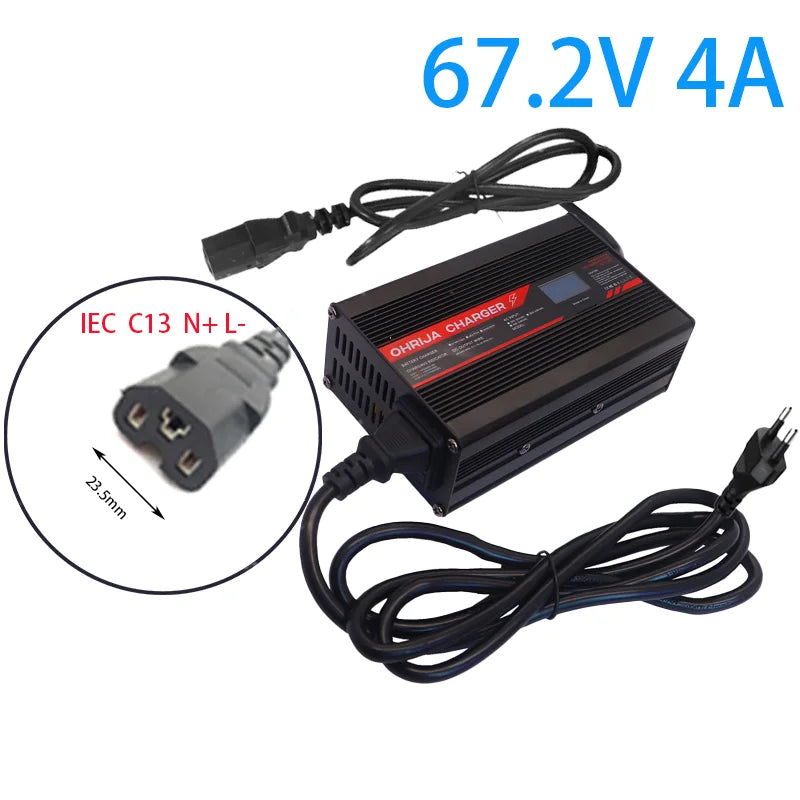 67.2V 4A  Charger Smart Aluminum Case Is Suitable For 16S 60V OLED Dispay Li-ion Lipo Battery OLED Display Fast Charger OHRIJA