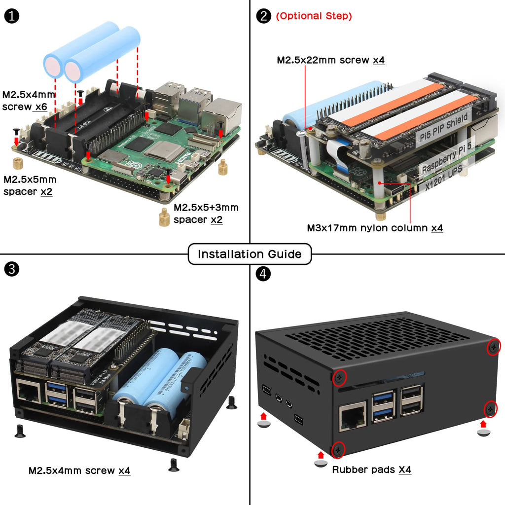 Geekbord X1201-C1 Metal Case for Raspberry Pi 5 & X1201 UPS Shield & Active Cooler