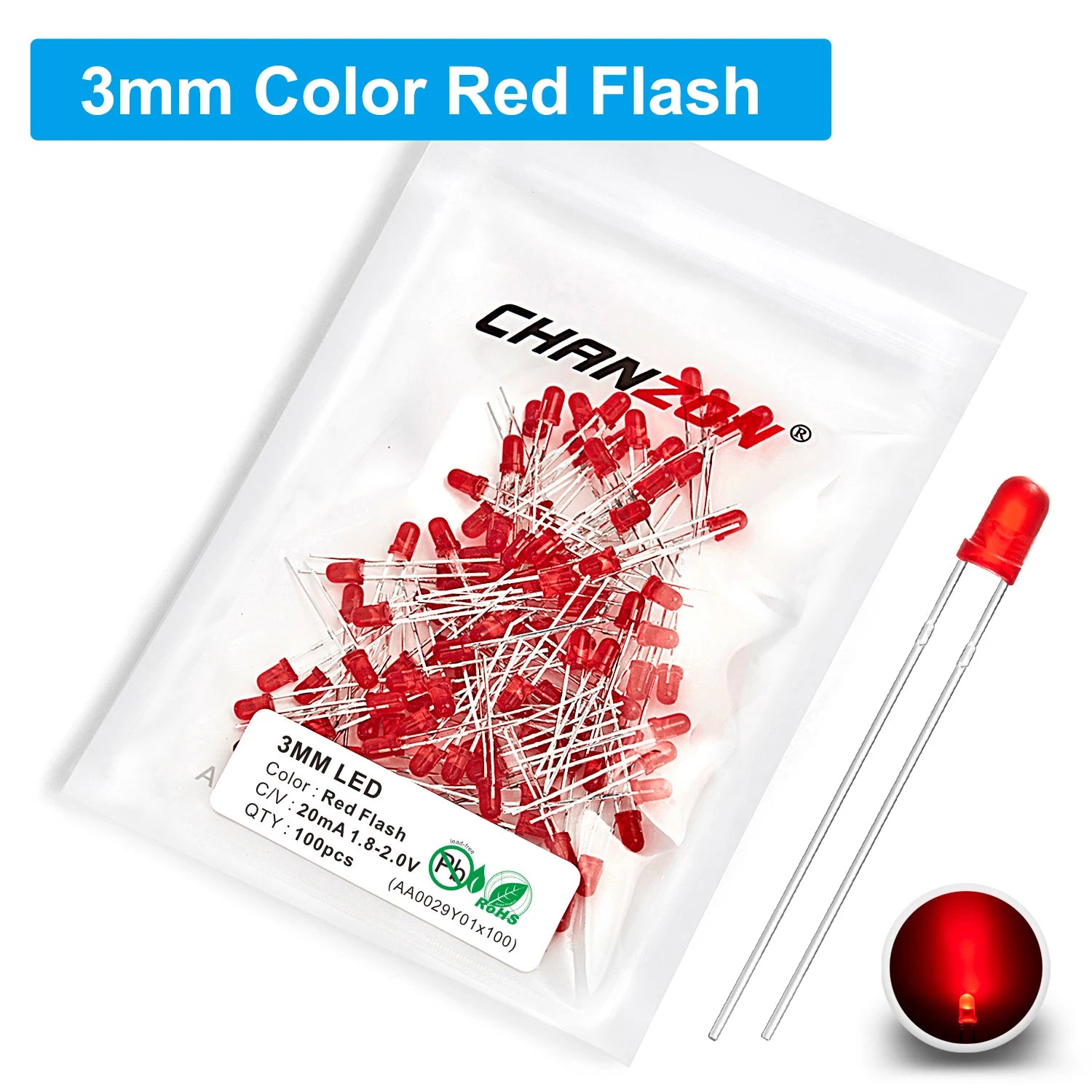 100Pcs 3mm 5mm Led Diode Flashing White Red Green Blue Yellow RGB Fast Slow Flash Diffused Clear Color Changing Light Emitting