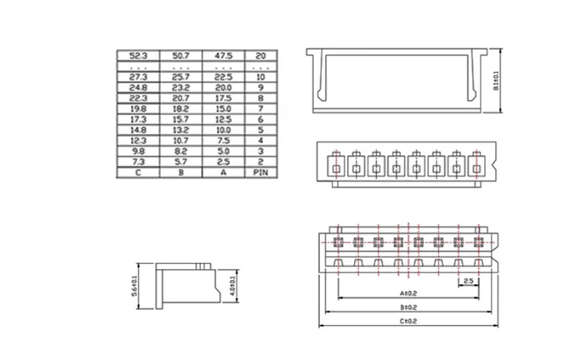 20PCS XH2.54 Female Socket Wire Connector Leads Header Housing 2.54mm Plastic shell XH-2P3P4P5P6P7P8P9P10P12P14P15P16P17P18P20P