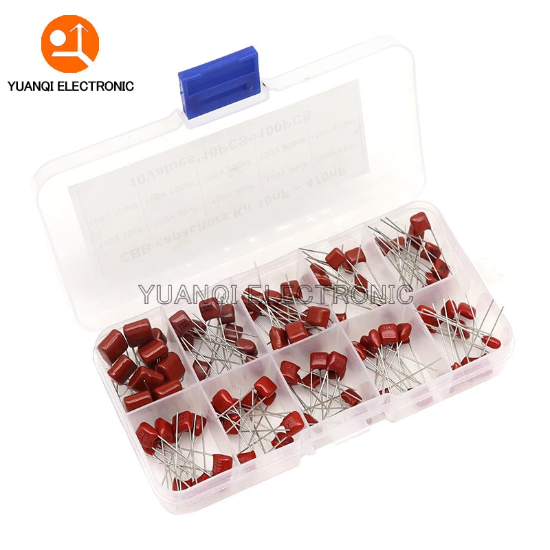 100PCS/BOX 100V 10nF-470nF Metallized Polyester Film Capacitor Assortment Kit High precision and stability CBB capacitance set