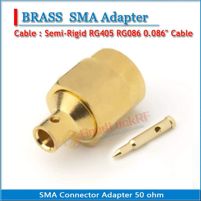 RPSMA RP-SMA RP SMA Male Plug Solder For Semi-Rigid RG405 0.086' Cable Jack Copper GOLD Straight 50 ohm RF Connector Adapter