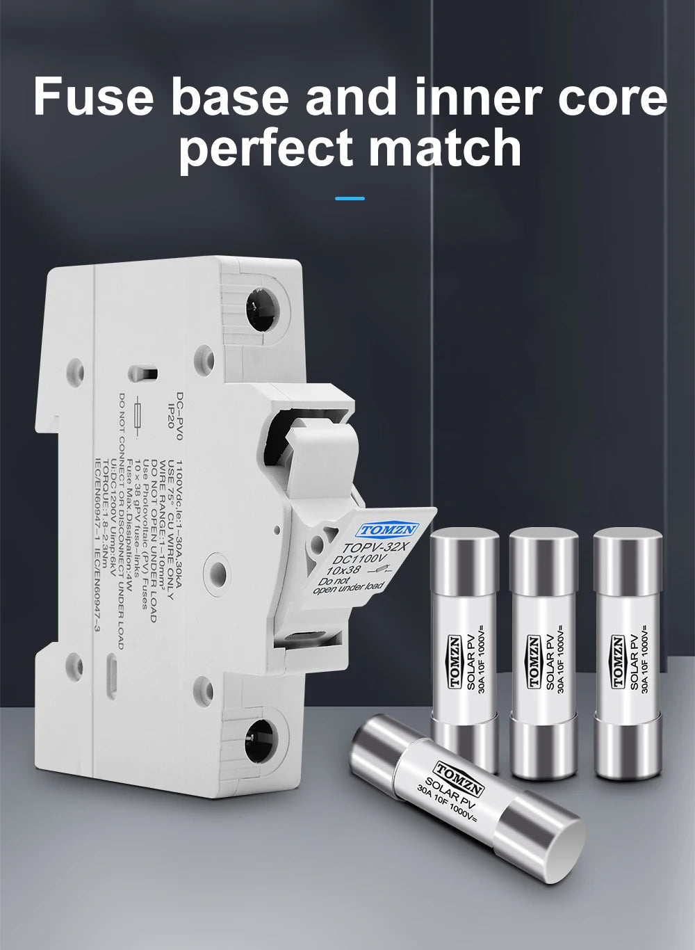 TOMZN 1P 2P DC Fuse Holder 10*38mm High Voltage Solar PV 1100V TOPV-30 Base Photovoltaic System Protection Protector GPV