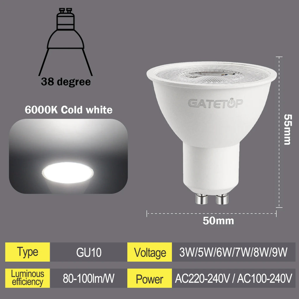 10pcs LED Spotlight GU10 Bulb 5W 6W 7W 8W 9W GU10 AC 220V 100V Replace 30W 40W 50W Halogen Lamp for Home Lighting Derection