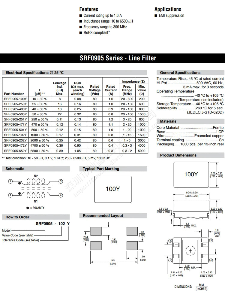5pcs SRF0905 Common Mode Inductor Inductance Molding Choke Coil Power Filter SMD 10uH 25uH 50uH 250uH 470uH 500uH 1mH 2mH 4.7mH