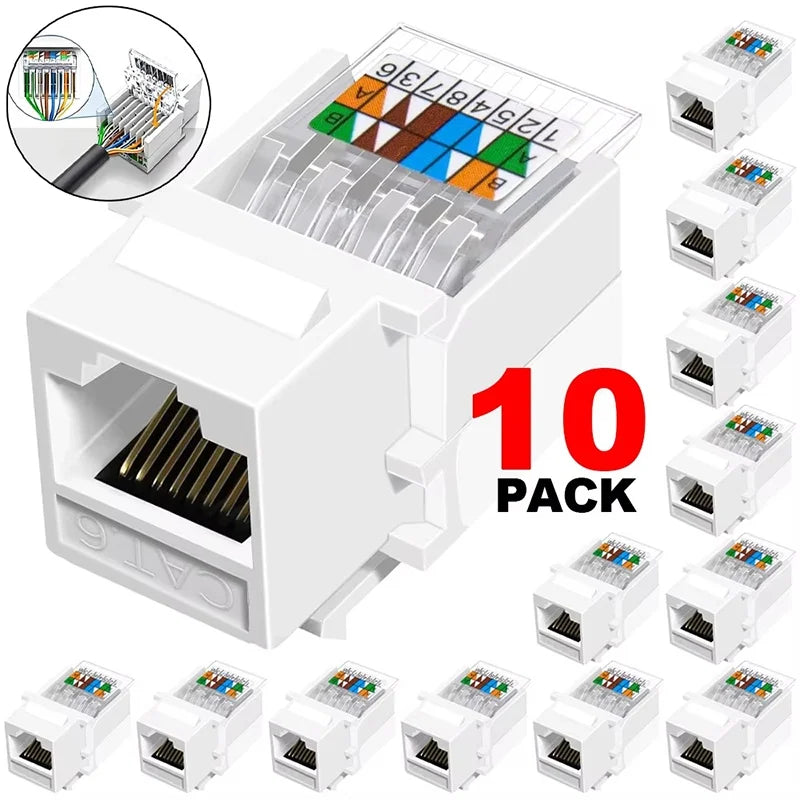 10pcs Cat6 RJ45 Network Module Keystone Adapter RJ45 Network Ethernet Internet LAN Cable CAT6 Cable Patch Panel RJ45 Connector