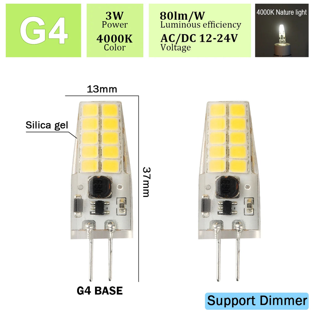 2pcs Mini G4 12V 24V LED Lamp Dimmable Light 3W COB Bulb AC DC 12V Lampada COB 360 Beam Lampada G4 COB Lights Replace Halogen
