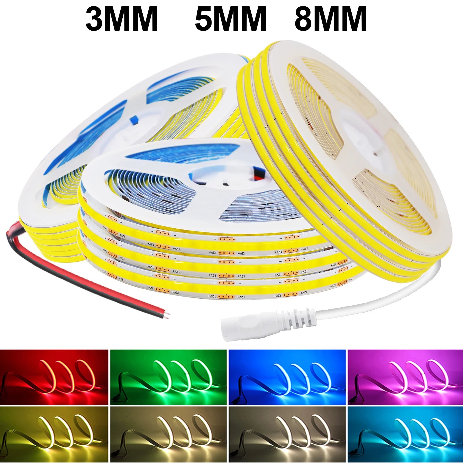 5V USB COB LED Strip 12V 3mm 5mm 8mm Width Flexible LED Tape 320LEDs COB Light with Adhesive High Density Linear Lighting