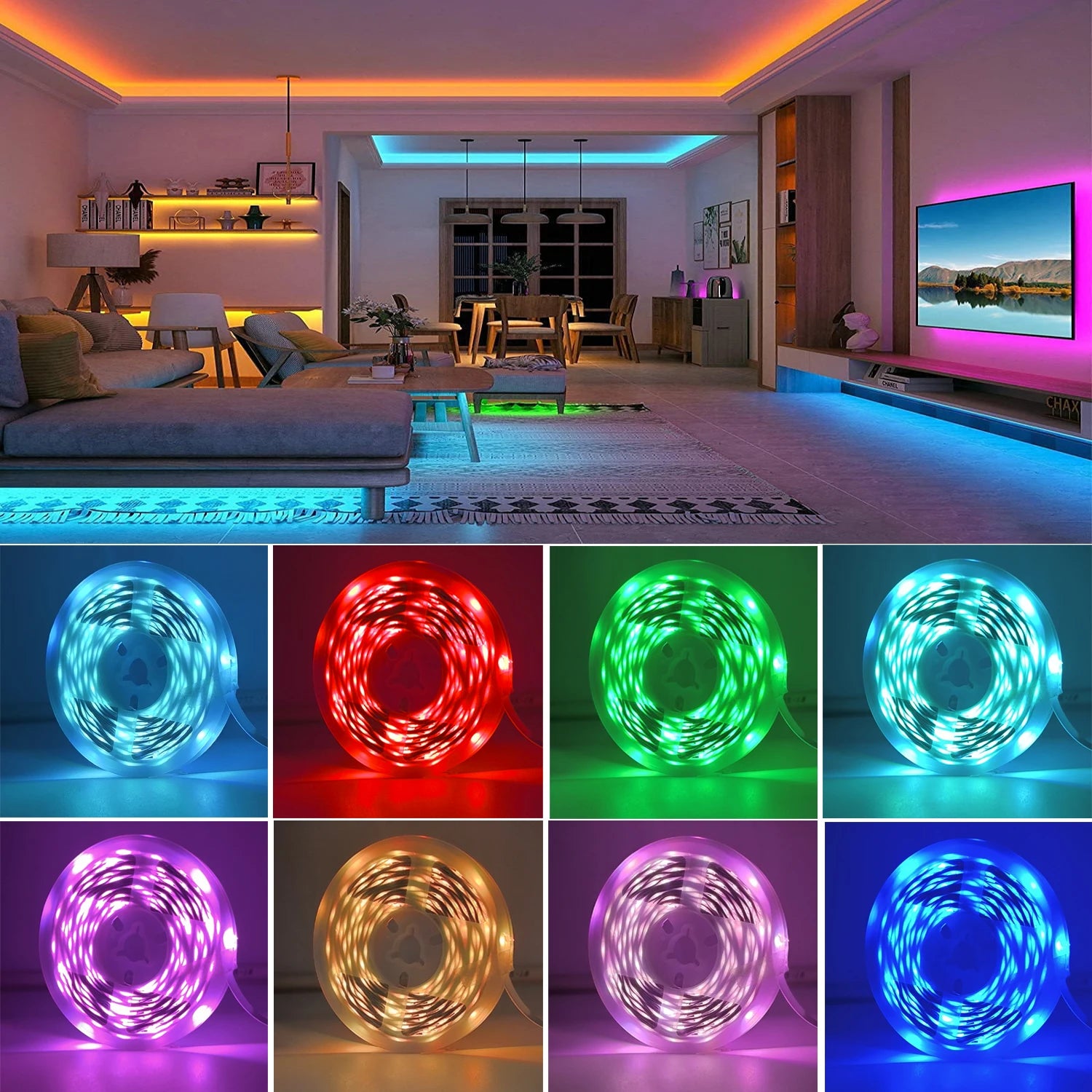 RGB Led Strip Lights for Room 5m 10m 20m 30m Music Sync Led Lights with Remote and APP Control for Room Bedroom Party Docor TV Backlight