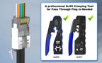 Natalink CAT6A CAT7 RJ45 Connector Pass Through Shielded 3-Prong Gold Plated Modular Network Plug with Strain Relief Boots Black
