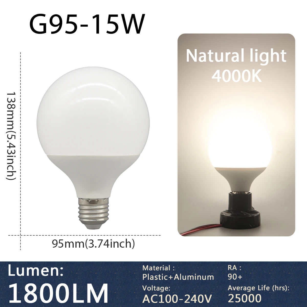 1-5 Pack G80 G95 G125 Globe LED Light Bulbs 10W 12W 18W 40 Watt Equivalent LED Edison Bulbs, Warm White 3000K E27 Base, Milky