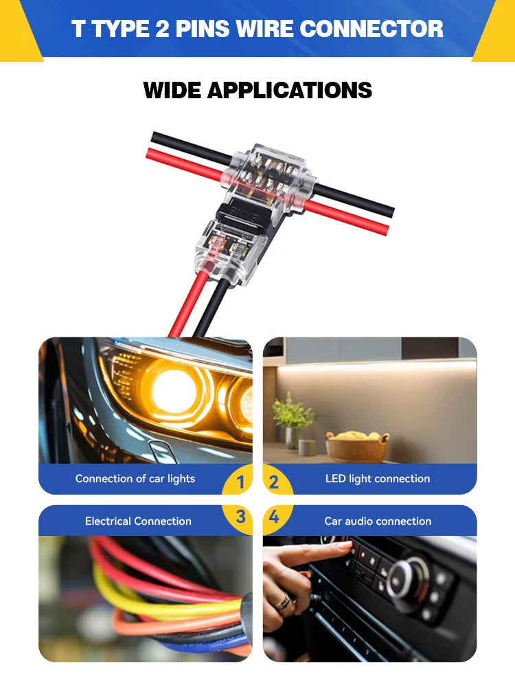5/10PCS T Tap 2 Pin T2 Quick Splice Connector No Strip No Solder Wire Cable Terminal Automotive Electrical Joiner for Car Truck