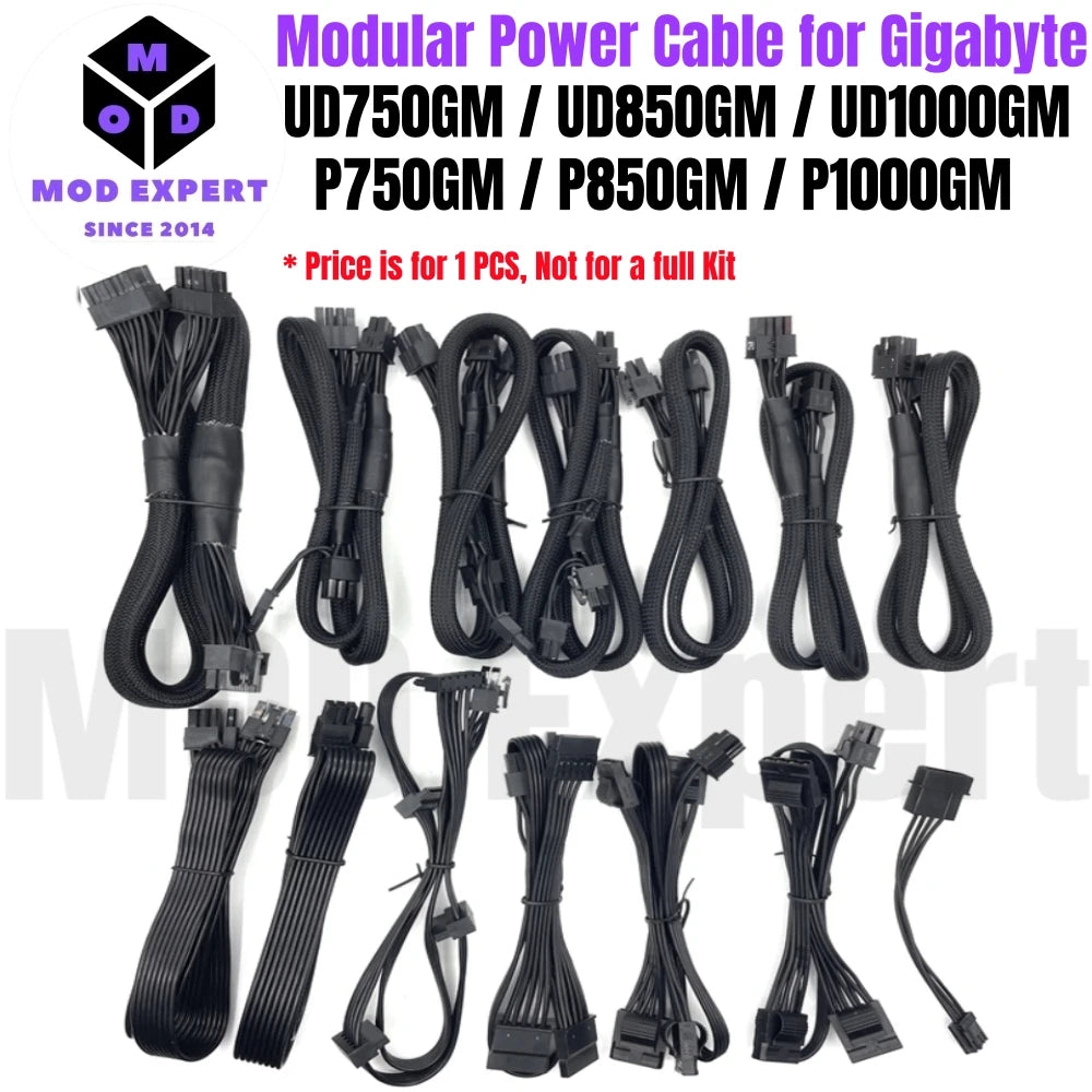 Modular Power Cable for Gigabyte UD750GM, UD850GM, UD1000GM, GPU PCI-E 8Pin 6+2Pin, CPU 4+4Pin, SATA, Molex IDE 4Pin, ATX 24Pin