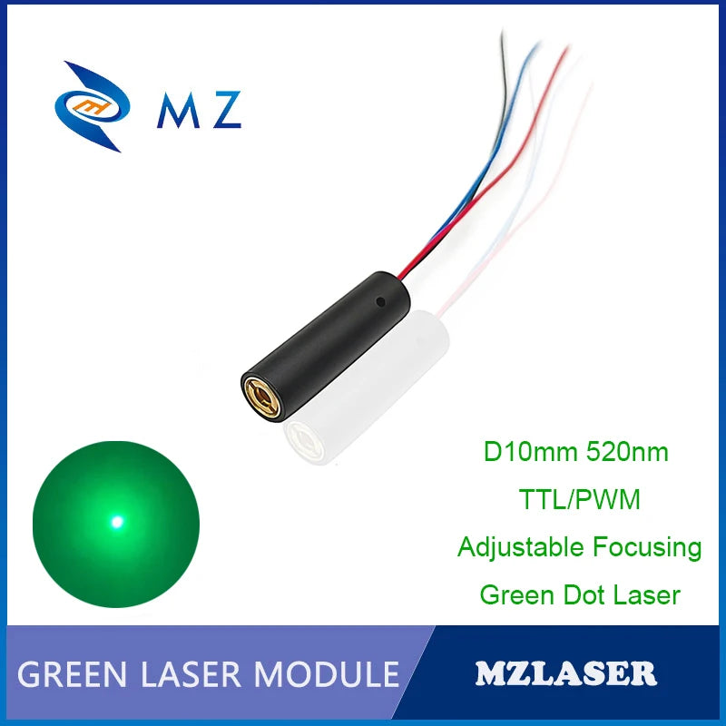 Green Dot TTL PWM Laser Diode Model Adjustable Focusing D10mm 520nm 0.5mw 1mw 5mw 10mW Glass Lens Green Laser Industrial Grade