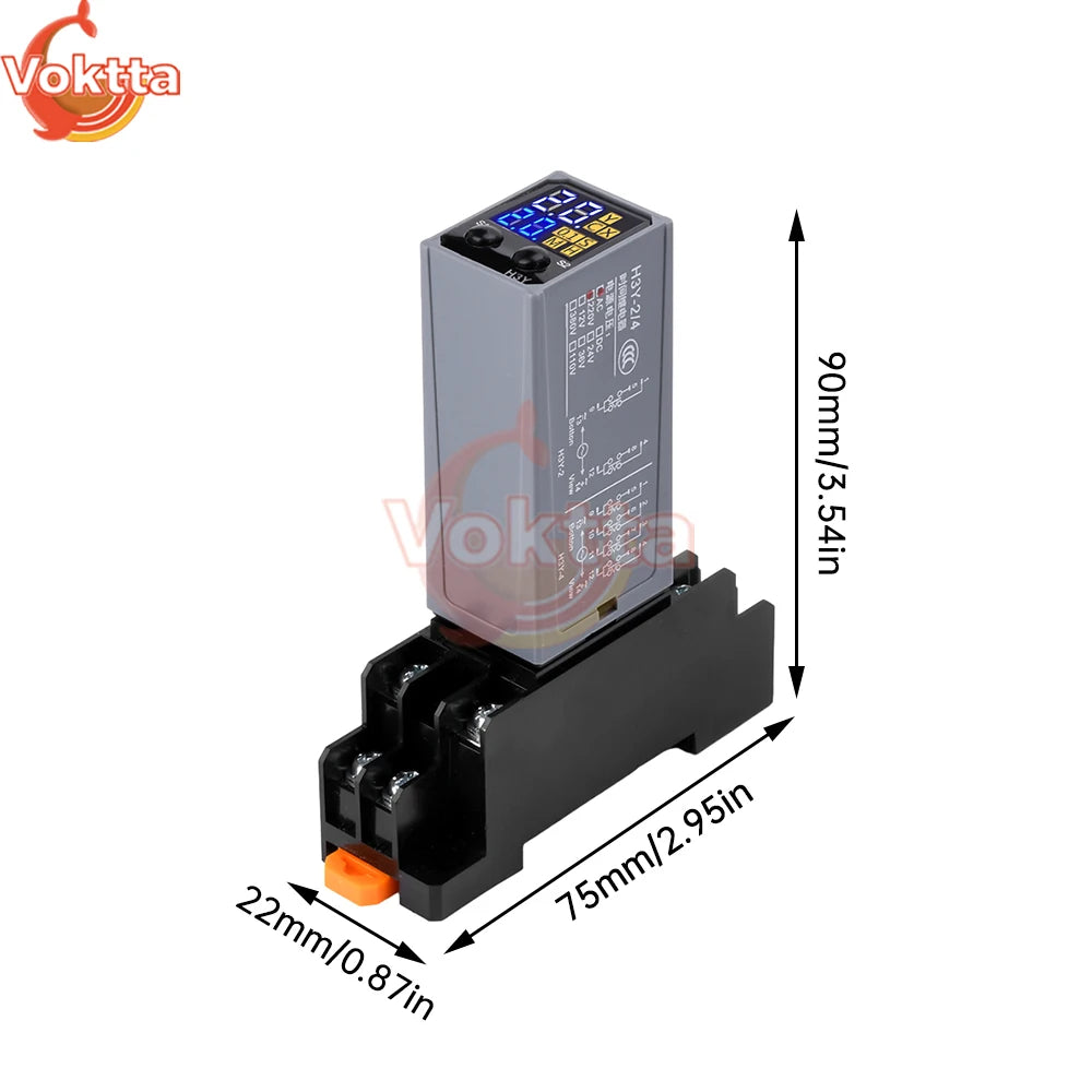 DC12V DC24V AC220V Digital Time Relay Mini Power-on Delay Controller Time Relay Cycle Time Control Delay Device with Base Socket