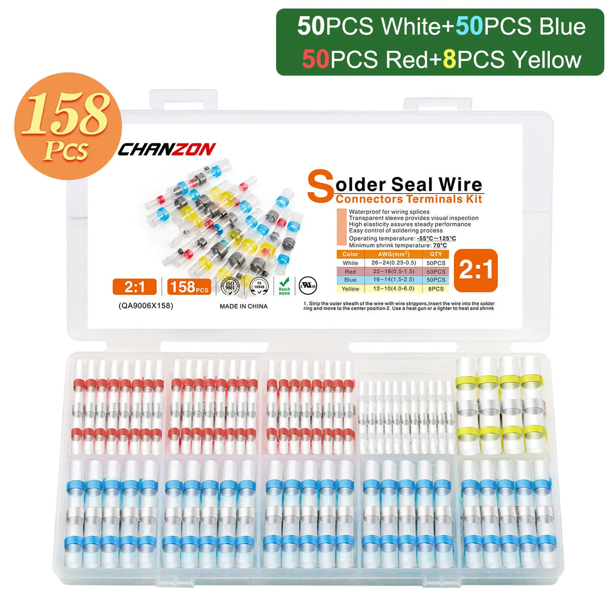 30-200Pcs Solder Seal Wire Connectors Kit Waterproof Marine Grade Automotive Tinned Electrical Insulated Splice Joint Terminals