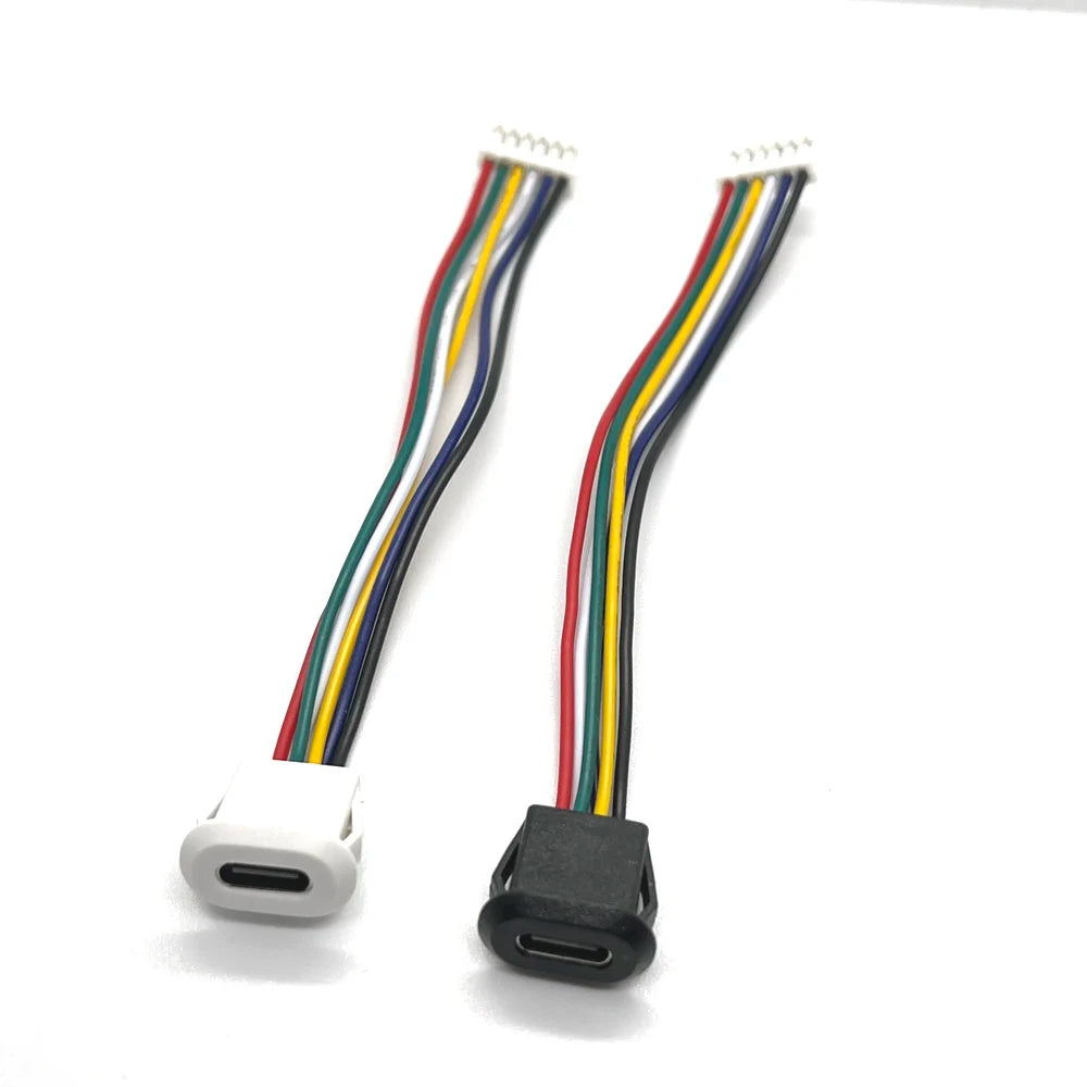1pcs USB-C Type 6Pin Waterproof USB Connector Direct Compression Female Base Female Socket Charging Interface With Welding Wire