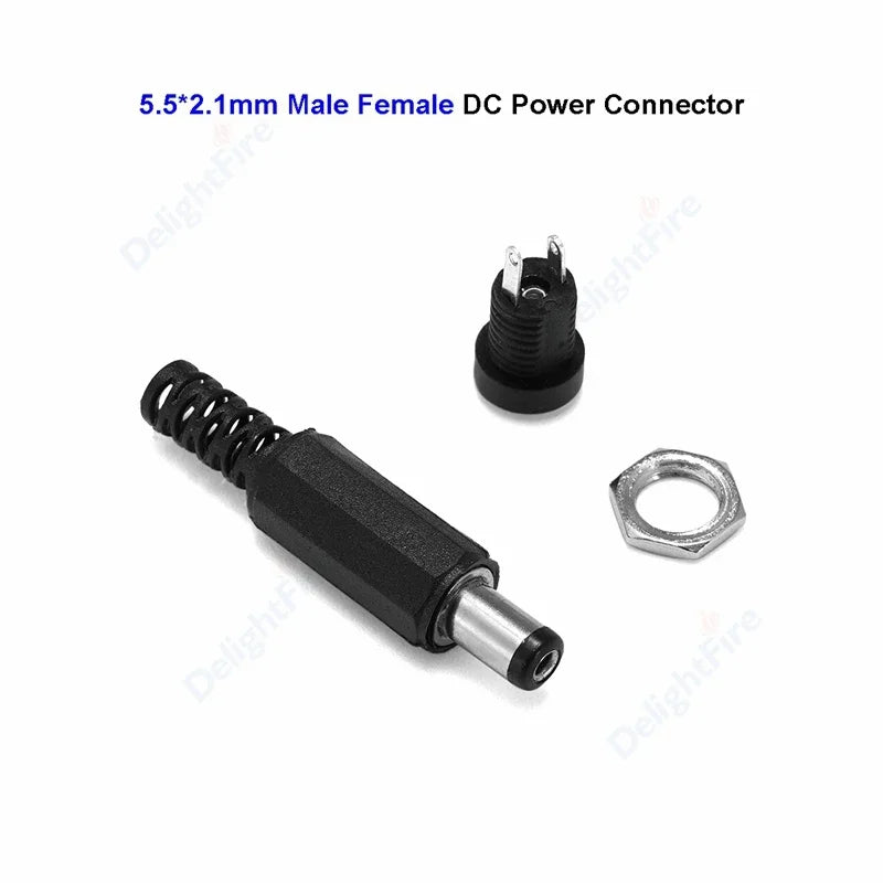 DC Power Connector 5.5mm 2.1mm 2.5mm 3.5mm 1.35mm Barrel Plug 3A 5V 12V Male Female Jack Socket Screw Nut Panel Mount Adapter